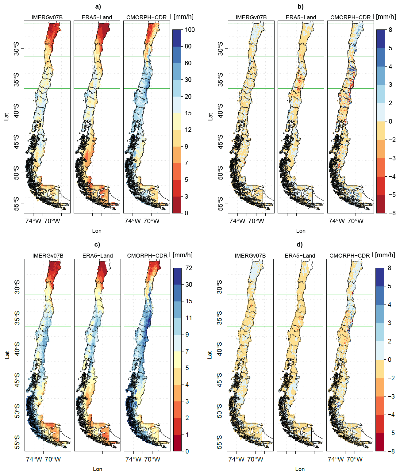 Mapas comparativos de intensidad máxima para diferentes duraciones y productos de precipitación